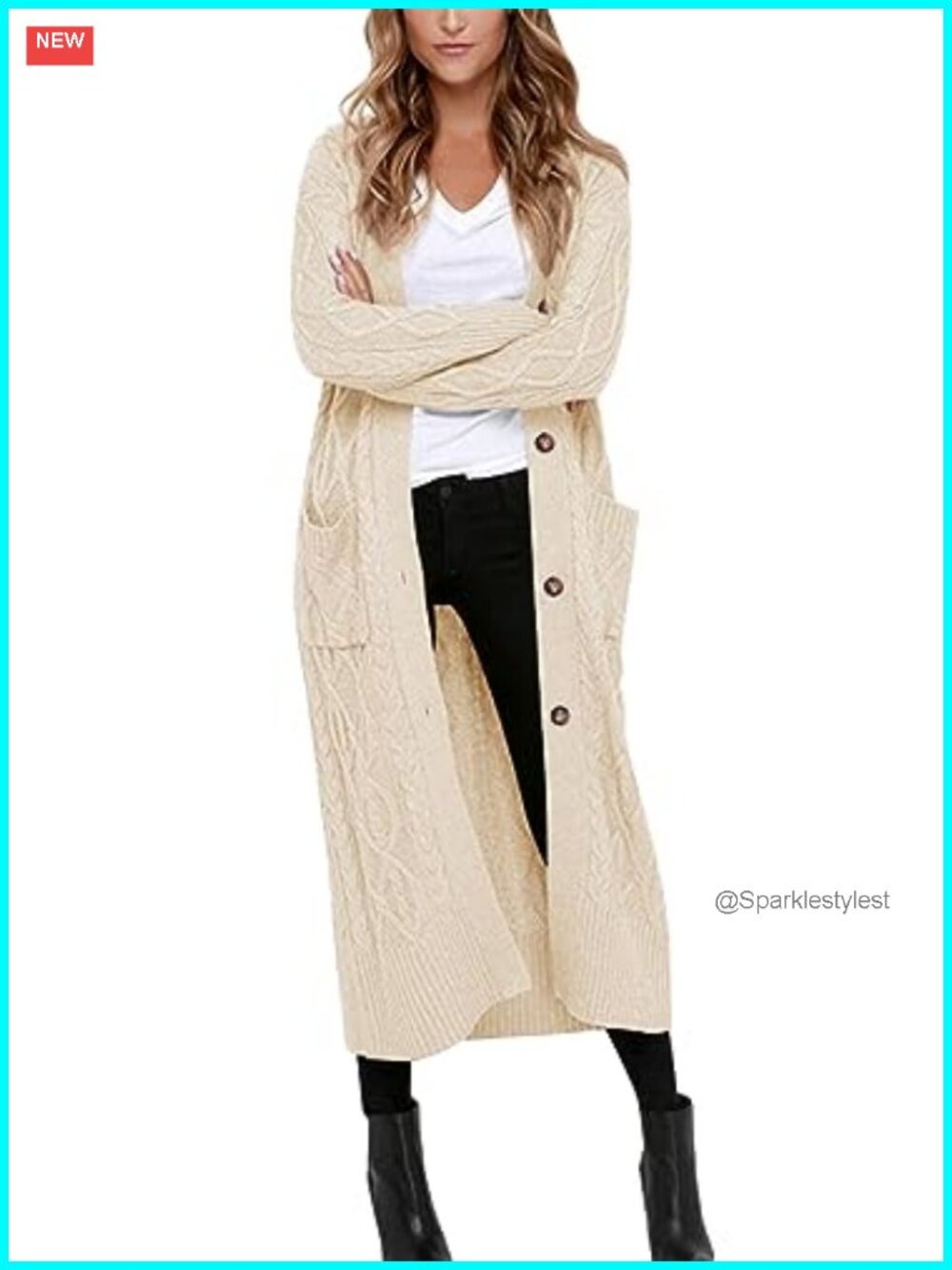 Women's Long Cable Knit Cardigan Button Down Maxi Sweater with Pockets